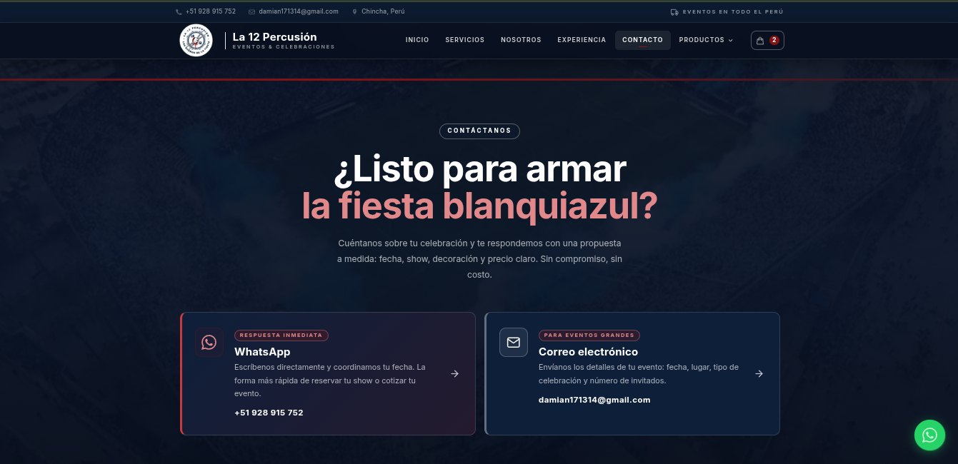 Web Corporativa La 12 Percusión - Chincha — captura 2
