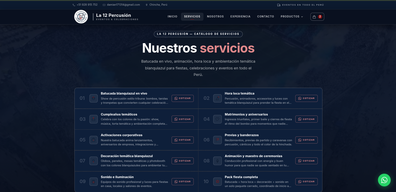 Web Corporativa La 12 Percusión - Chincha — captura 4