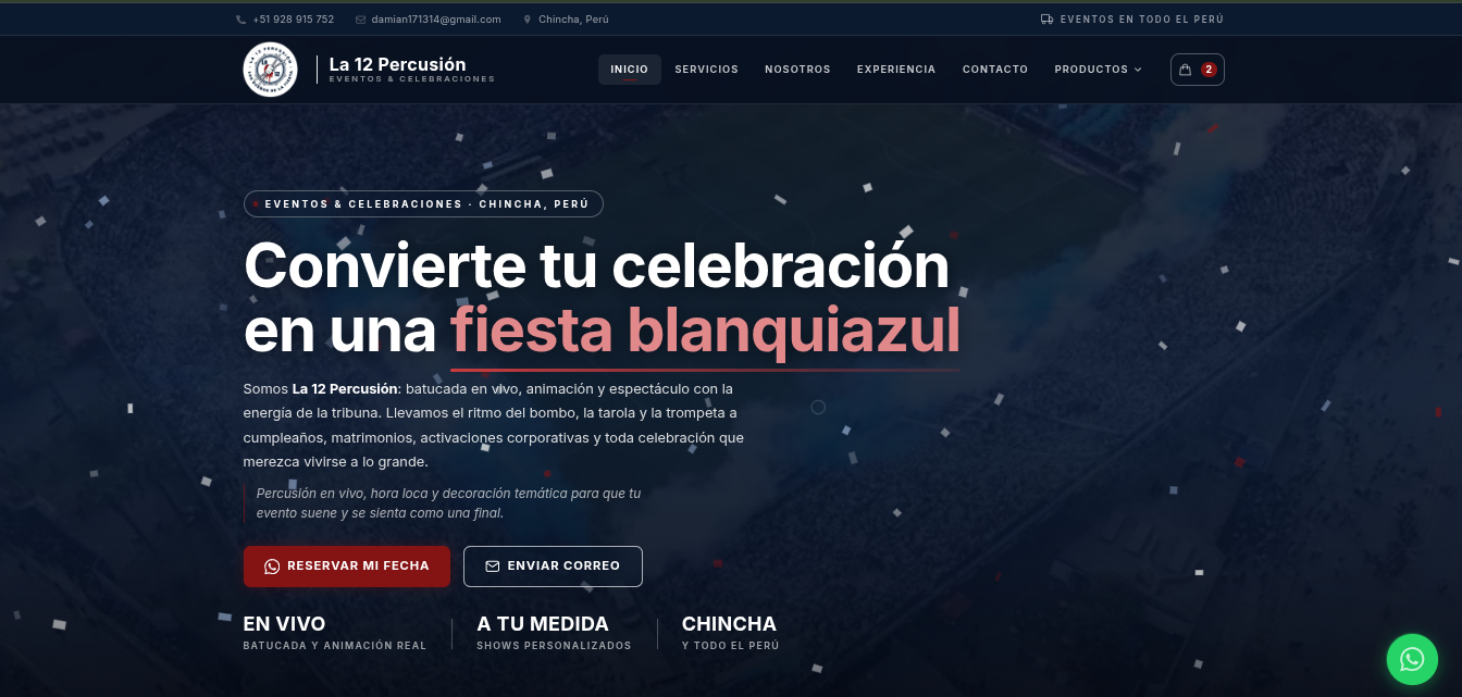 Captura del proyecto Web Corporativa La 12 Percusión - Chincha