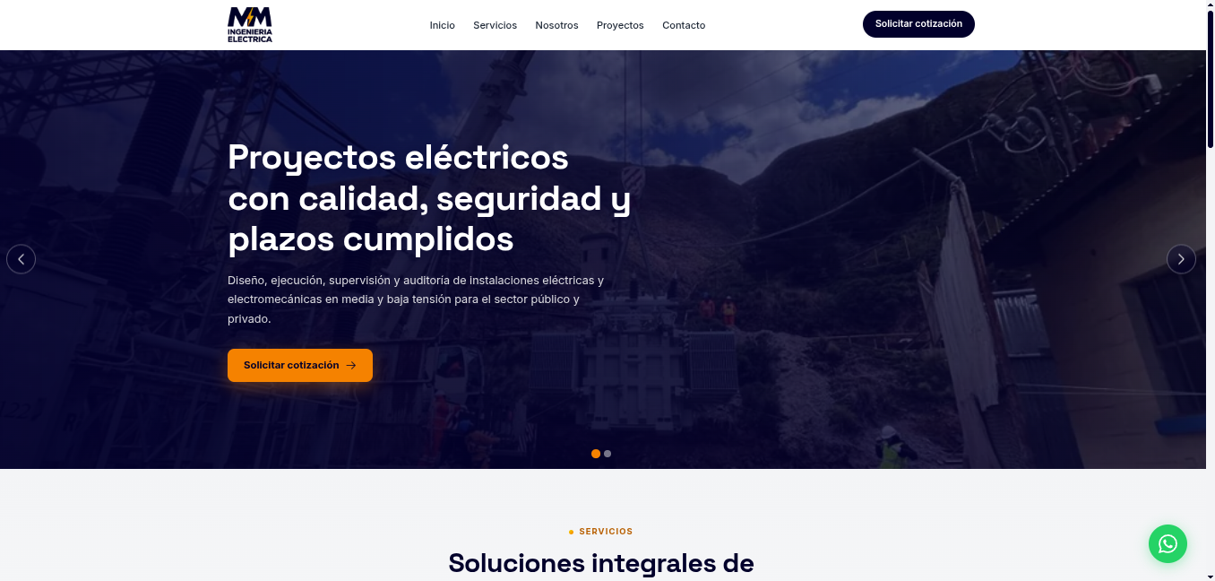 Captura del proyecto Web Corporativa MyM Ingeniería Eléctrica S.A.C.